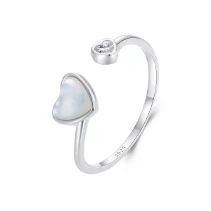 (imagen para) Anillo abierto de concha blanca con forma de corazón que late al estilo PANDORA - BSR520-E