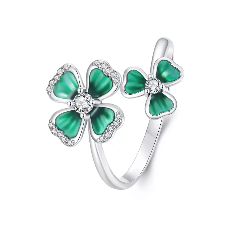 (imagen para) Anillo abierto estilo PANDORA con trébol de cuatro hojas - BSR528-E