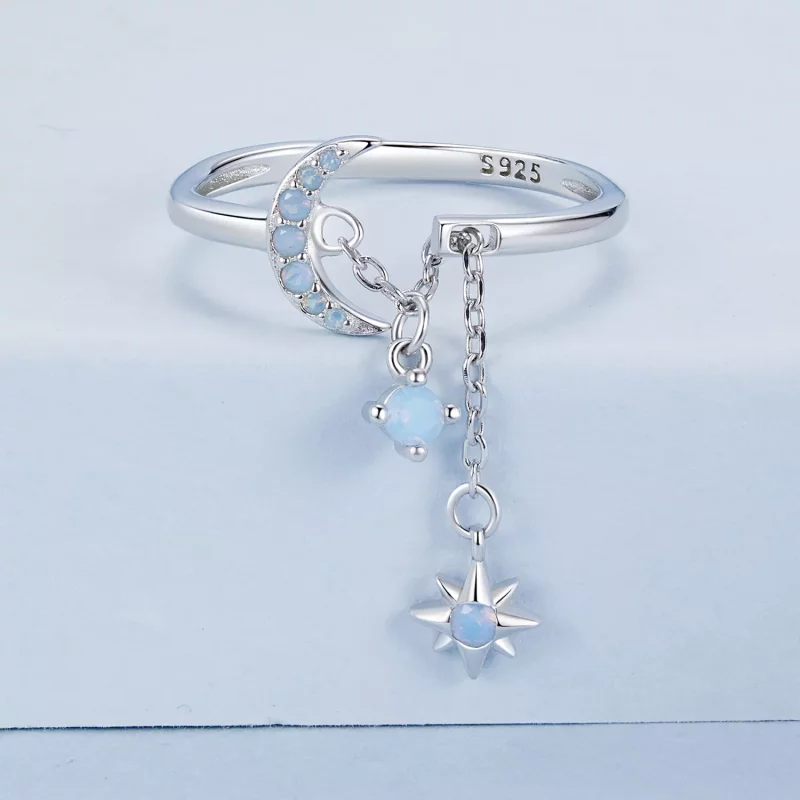 (imagen para) Anillo de cadena con estrella y luna estilo PANDORA - BSR548-E - Ver 2