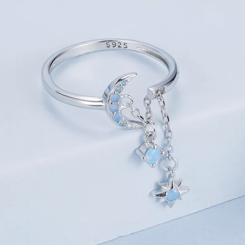 (imagen para) Anillo de cadena con estrella y luna estilo PANDORA - BSR548-E - Ver 3