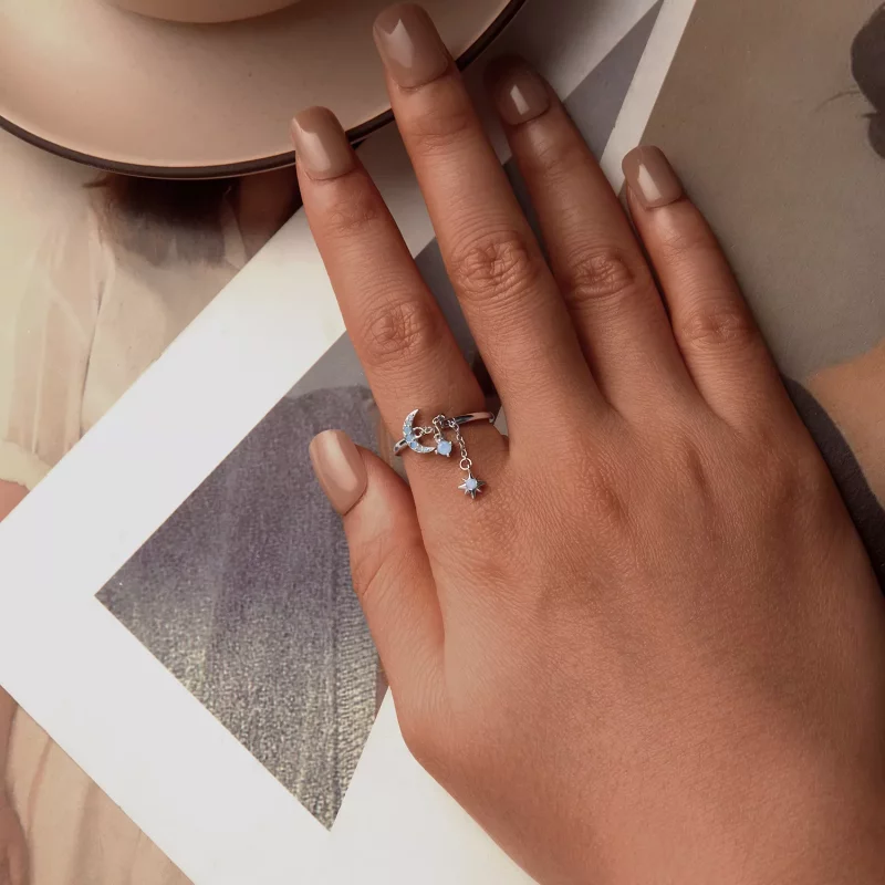 (imagen para) Anillo de cadena con estrella y luna estilo PANDORA - BSR548-E - Ver 4