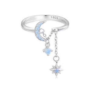 (imagen para) Anillo de cadena con estrella y luna estilo PANDORA - BSR548-E