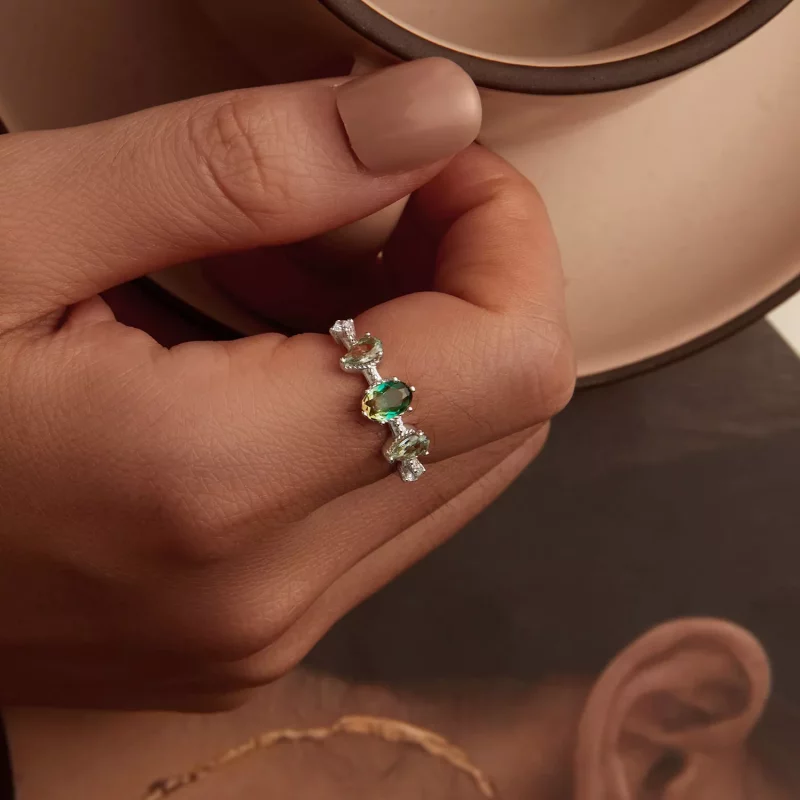 (imagen para) Anillo de turmalina con cristales degradados estilo PANDORA - BSR527 - Ver 7