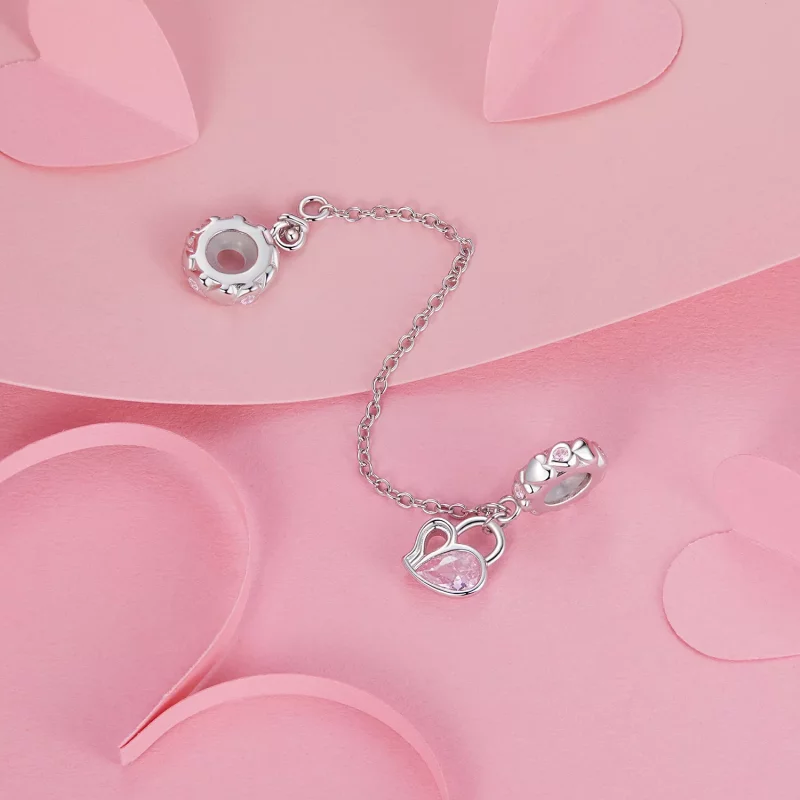(imagen para) Cadena de seguridad con candado en forma de corazón para amantes del estilo PAND - Ver 2