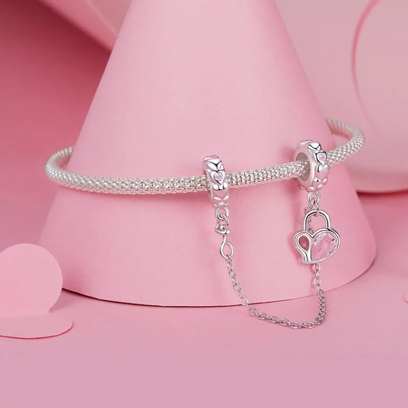 (imagen para) Cadena de seguridad con candado en forma de corazón para amantes del estilo PAND - Ver 3