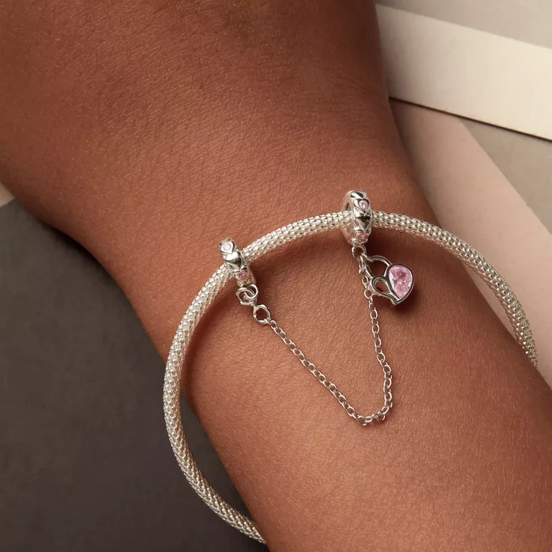 (imagen para) Cadena de seguridad con candado en forma de corazón para amantes del estilo PAND - Ver 6