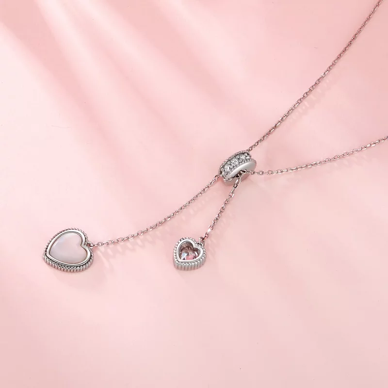 (imagen para) Cadena en forma de Y con concha blanca y corazón palpitante estilo PANDORA - BSN - Ver 3