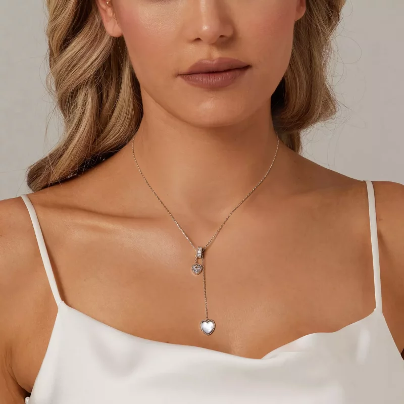 (imagen para) Cadena en forma de Y con concha blanca y corazón palpitante estilo PANDORA - BSN - Ver 6