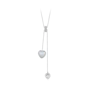 (imagen para) Cadena en forma de Y con concha blanca y corazón palpitante estilo PANDORA - BSN372