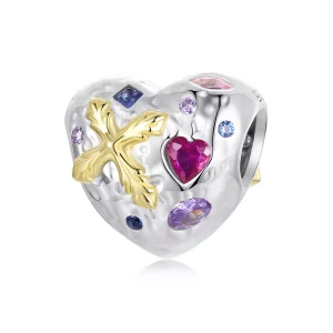 Charm de corazón con cruz estilo vintage de PANDORA - BSC1006 (imagen para) Charm de corazón con cruz estilo vintage de PANDORA - BSC1006