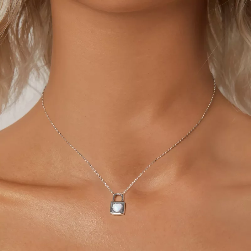 (imagen para) Collar con candado de corazón estilo PANDORA - BSN377 - Ver 5