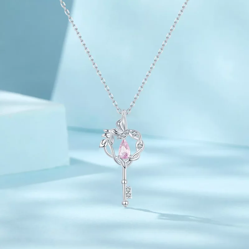 (imagen para) Collar con forma de mariposa y llave en forma de corazón estilo PANDORA - SCN518 - Ver 3