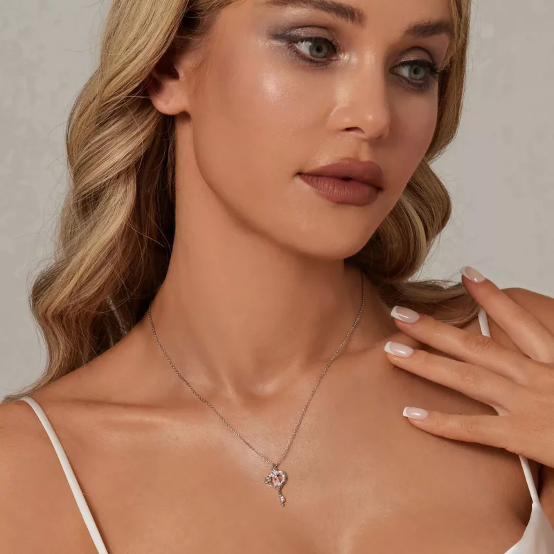 (imagen para) Collar con forma de mariposa y llave en forma de corazón estilo PANDORA - SCN518 - Ver 6