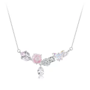 Collar de mariposa y flor de fantasía estilo PANDORA - SCN521 (imagen para) Collar de mariposa y flor de fantasía estilo PANDORA - SCN521