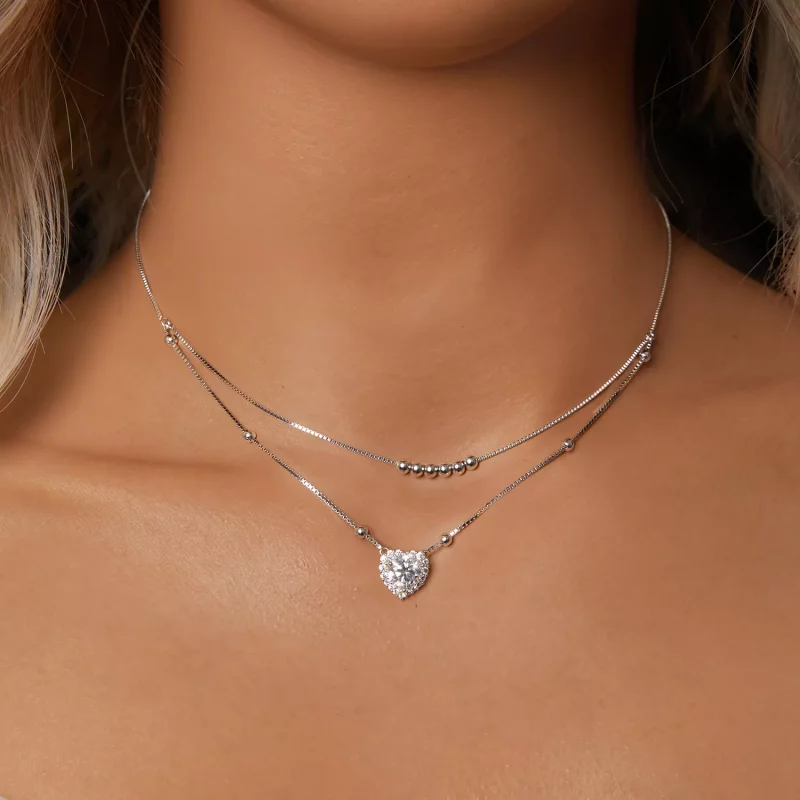 (imagen para) Collar de moissanita doble estilo PANDORA (un certificado) - MSN033 - Ver 5