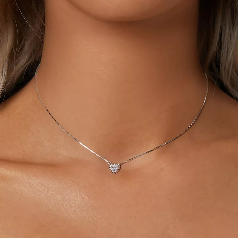 (imagen para) Collar de moissanita en forma de corazón con estilo PANDORA (un certificado) - M - Ver 5