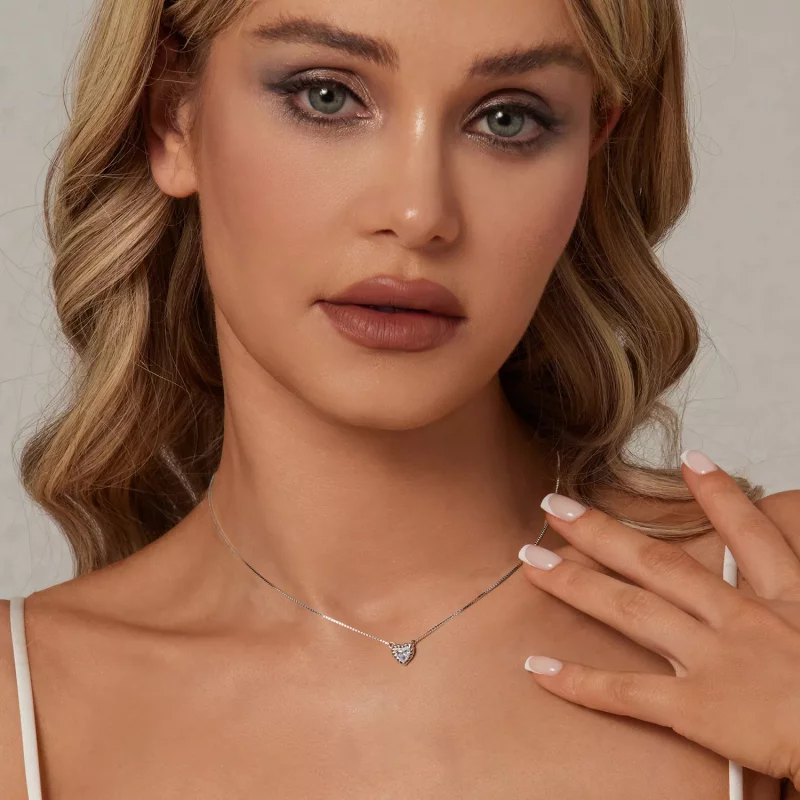 (imagen para) Collar de moissanita en forma de corazón con estilo PANDORA (un certificado) - M - Ver 6