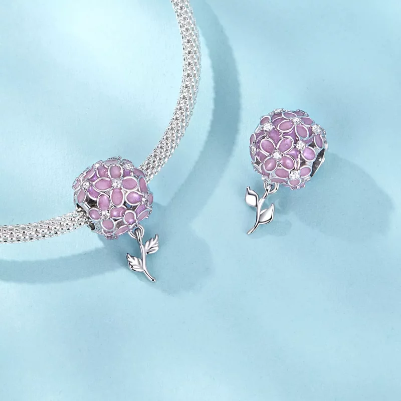 (imagen para) Cuentas de bola con forma de flor rosa estilo PANDORA - SCC2738 - Ver 4