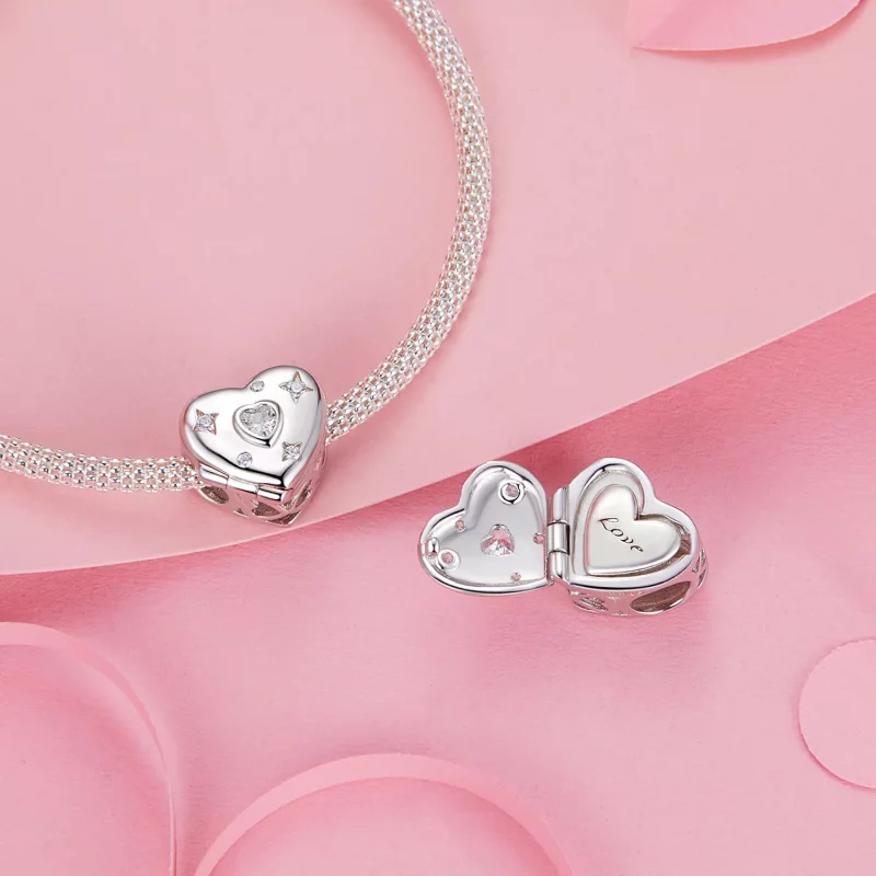 (imagen para) Cuentas de corazón que se abren y cierran para San Valentín, estilo PANDORA - BS - Ver 5