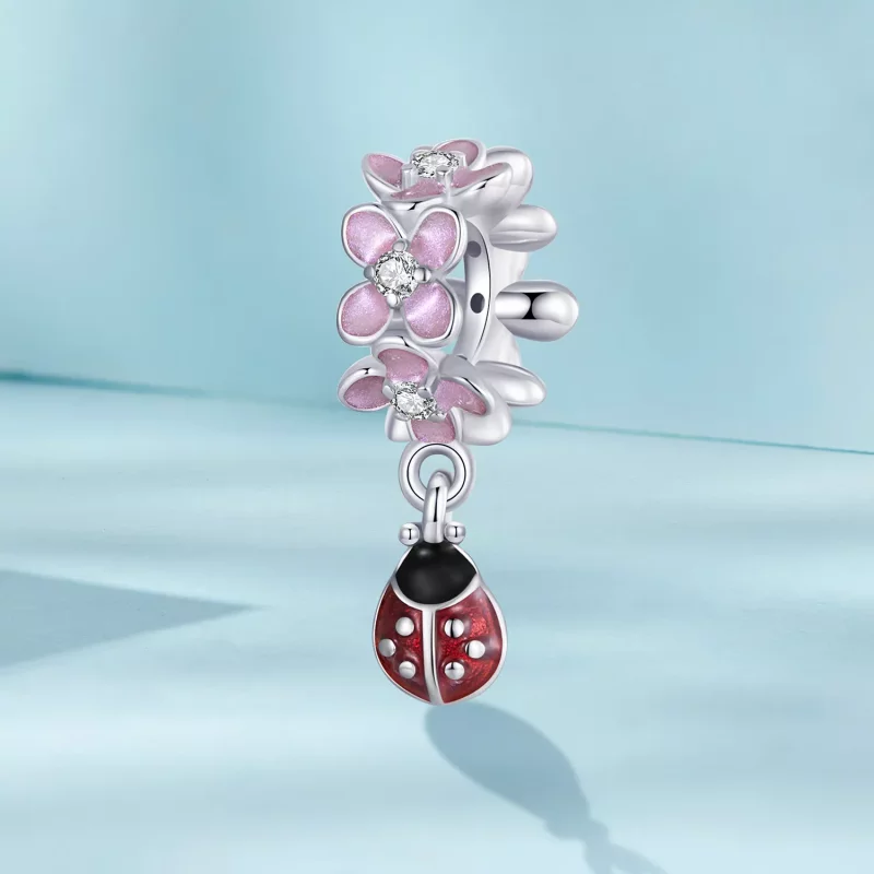 (imagen para) Cuentas separadoras con forma de mariquita y flor estilo PANDORA - SCC2740 - Ver 2