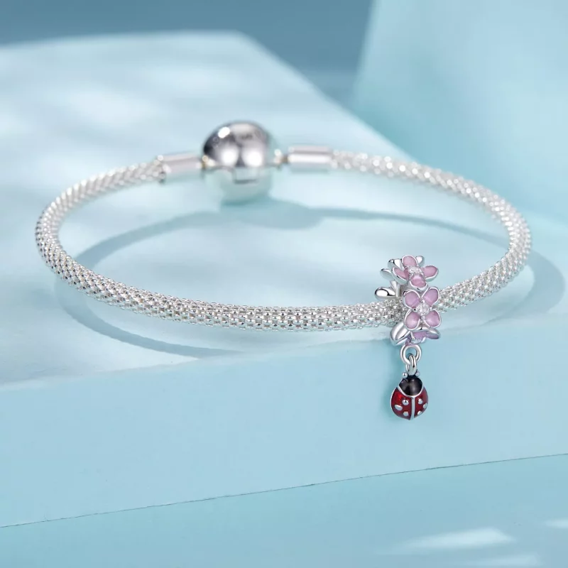 (imagen para) Cuentas separadoras con forma de mariquita y flor estilo PANDORA - SCC2740 - Ver 3