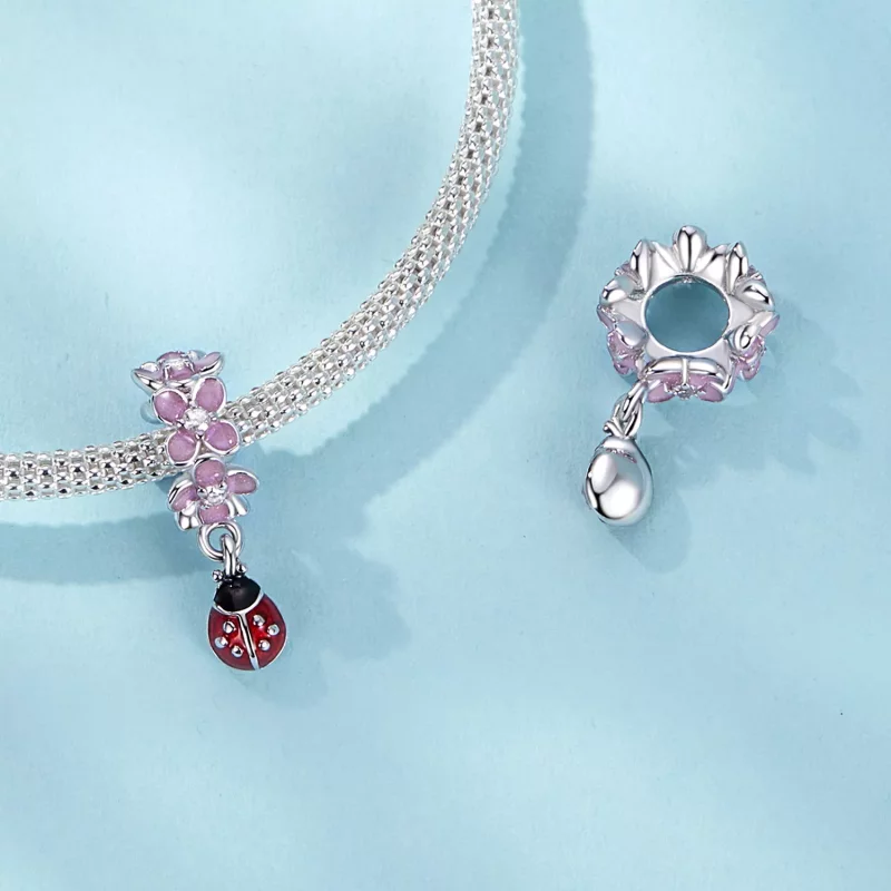 (imagen para) Cuentas separadoras con forma de mariquita y flor estilo PANDORA - SCC2740 - Ver 4