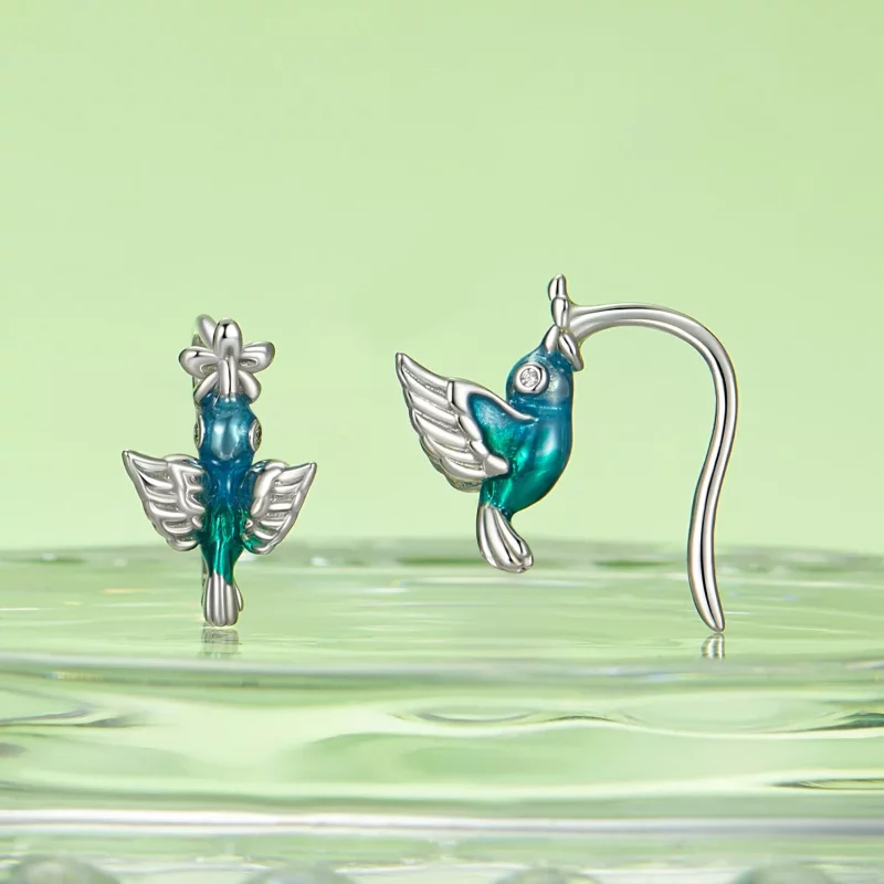 (imagen para) Gancho para oreja con forma de colibrí estilo PANDORA - BSE990 - Ver 2