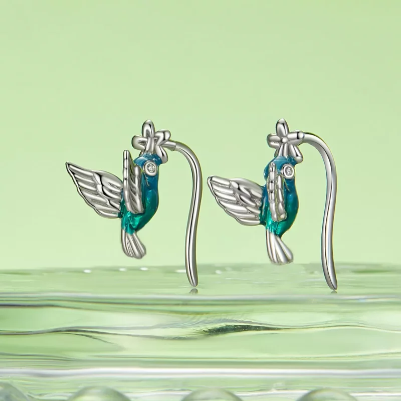 (imagen para) Gancho para oreja con forma de colibrí estilo PANDORA - BSE990 - Ver 3