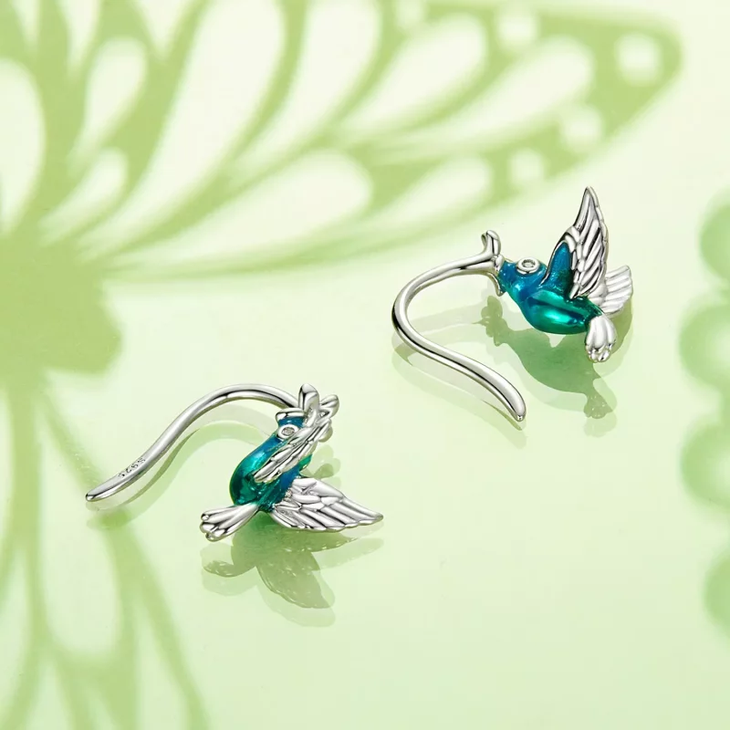 (imagen para) Gancho para oreja con forma de colibrí estilo PANDORA - BSE990 - Ver 4