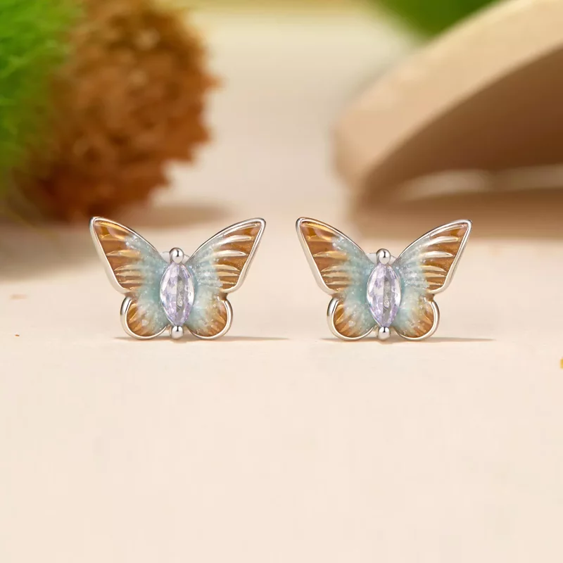 (imagen para) Pendientes con forma de mariposa elegantes estilo PANDORA - BSE993 - Ver 2