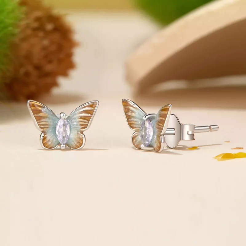 (imagen para) Pendientes con forma de mariposa elegantes estilo PANDORA - BSE993 - Ver 3