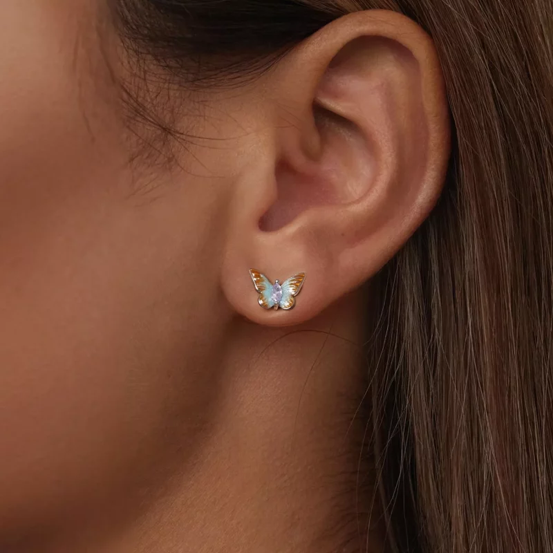 (imagen para) Pendientes con forma de mariposa elegantes estilo PANDORA - BSE993 - Ver 6