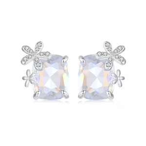 (imagen para) Pendientes con piedra principal y diseño de flor de fantasía estilo PANDORA - SCE1724