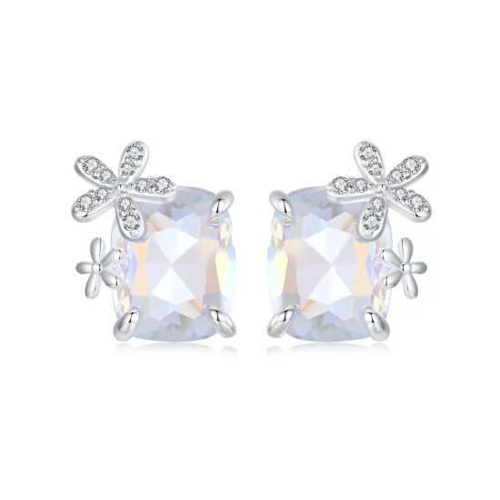 (imagen para) Pendientes con piedra principal y diseño de flor de fantasía estilo PANDORA - SCE1724