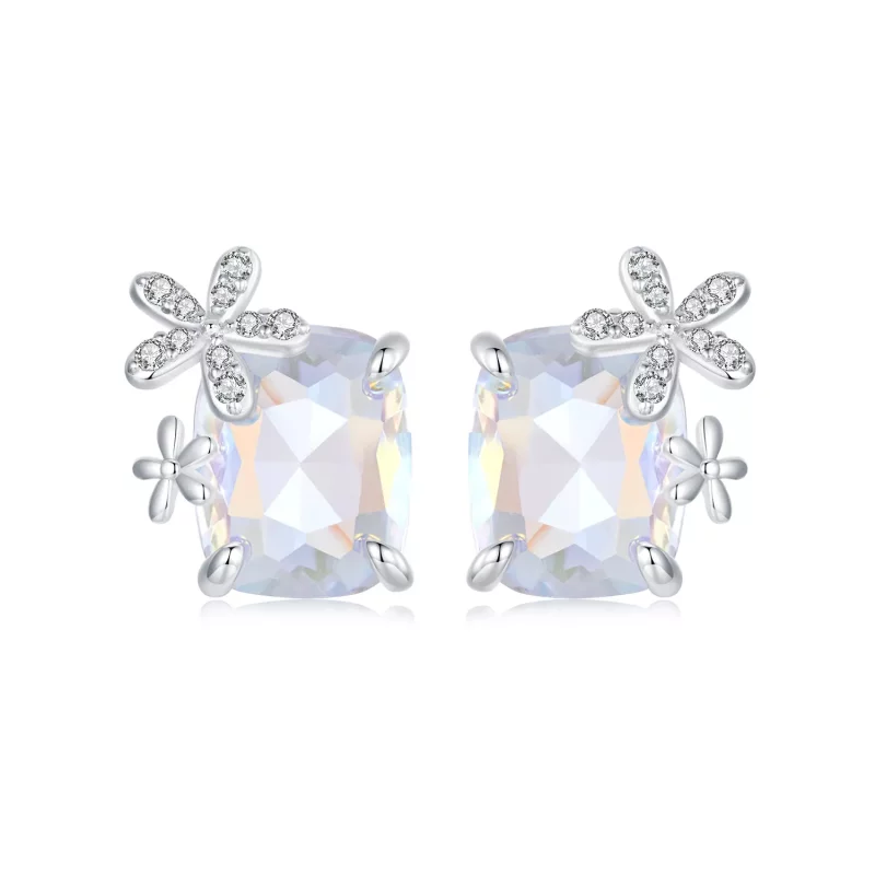 (imagen para) Pendientes con piedra principal y diseño de flor de fantasía estilo PANDORA - SCE1724