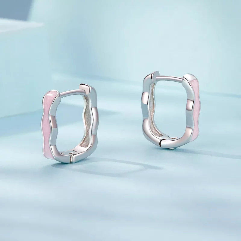 (imagen para) Pendientes cuadrados rosas estilo PANDORA - SCE1709 - Ver 3