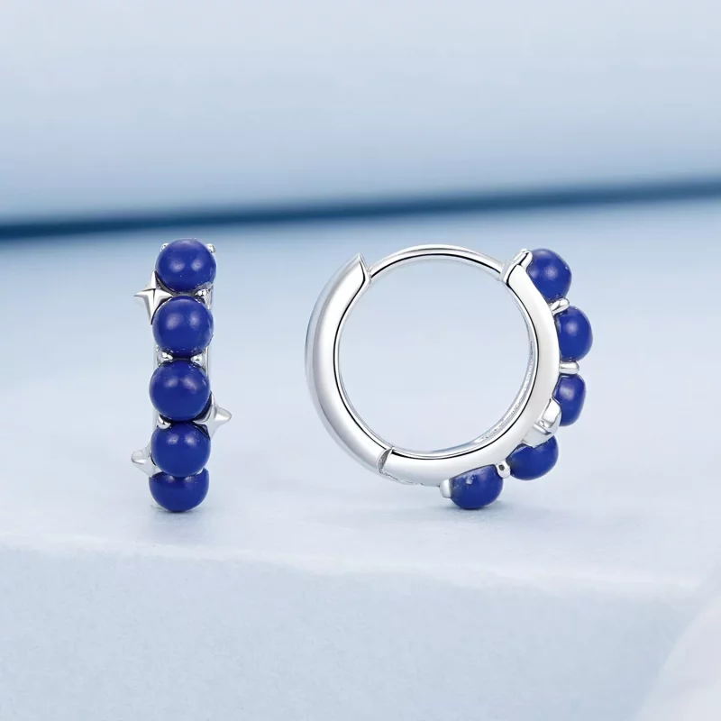 (imagen para) Pendientes de bola azul estilo PANDORA - BSE984 - Ver 2