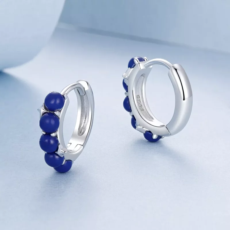 (imagen para) Pendientes de bola azul estilo PANDORA - BSE984 - Ver 3