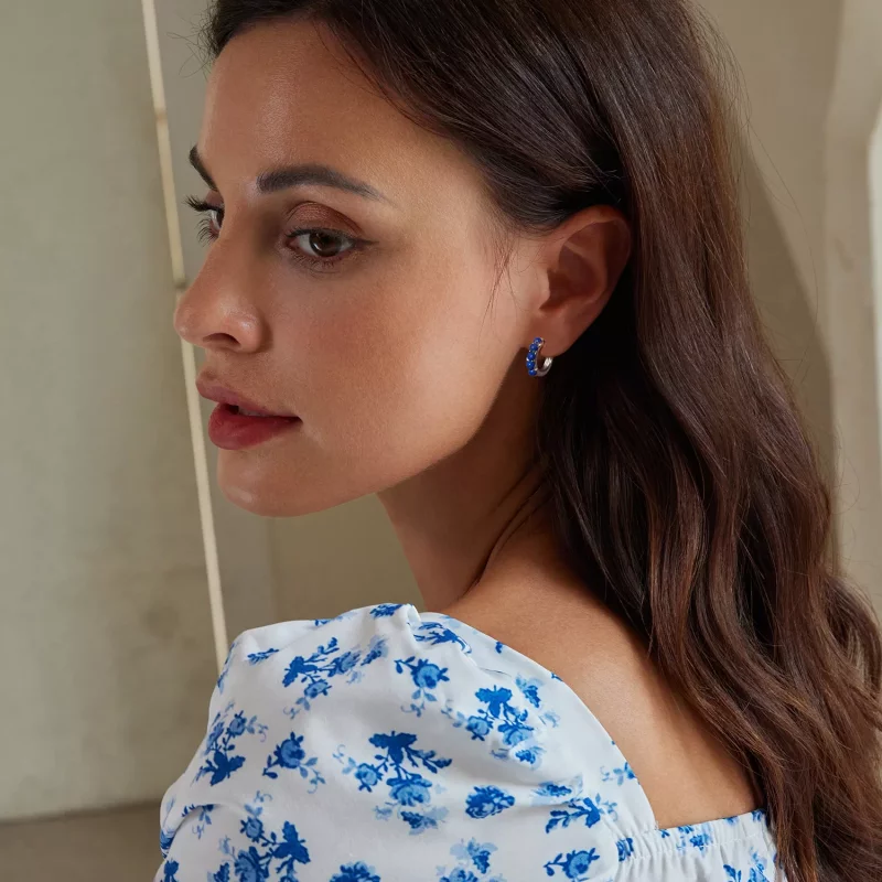 (imagen para) Pendientes de bola azul estilo PANDORA - BSE984 - Ver 8