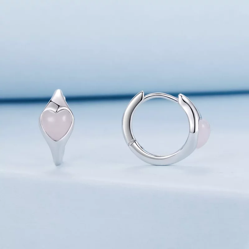 (imagen para) Pendientes de corazón rosa estilo PANDORA - BSE1000 - Ver 2