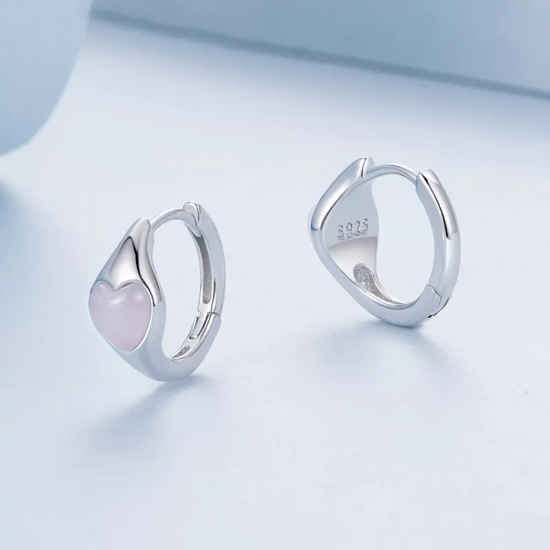 (imagen para) Pendientes de corazón rosa estilo PANDORA - BSE1000 - Ver 3