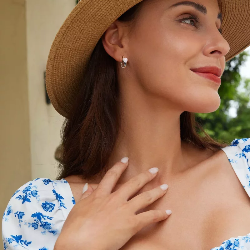 (imagen para) Pendientes de corazón rosa estilo PANDORA - BSE1000 - Ver 7