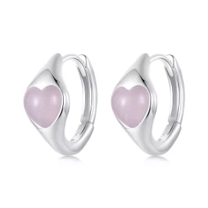 Pendientes de corazón rosa estilo PANDORA - BSE1000 (imagen para) Pendientes de corazón rosa estilo PANDORA - BSE1000