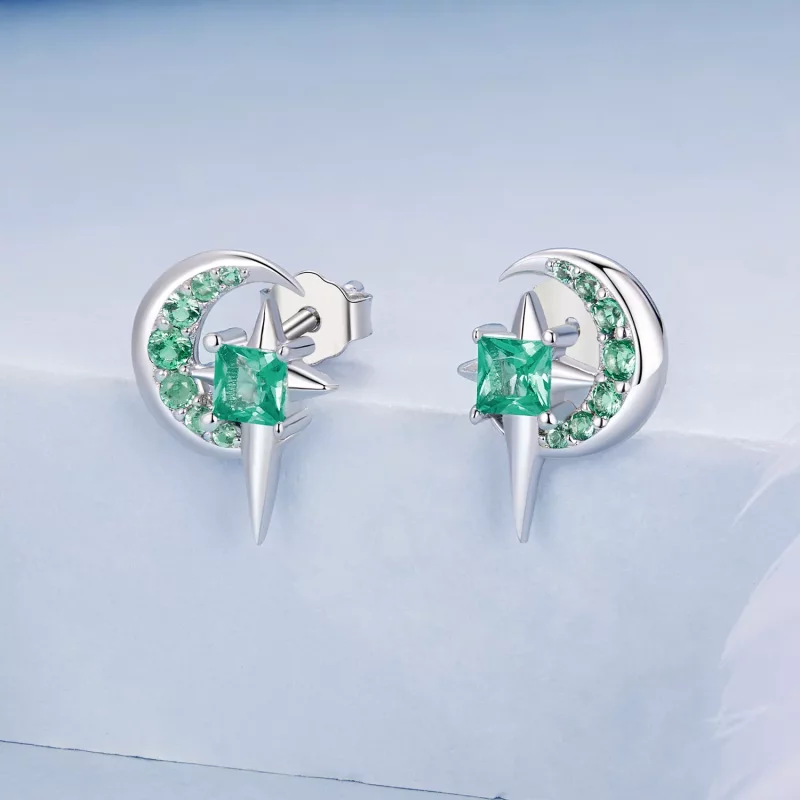 (imagen para) Pendientes de estrella y luna estilo PANDORA - BSE972 - Ver 2
