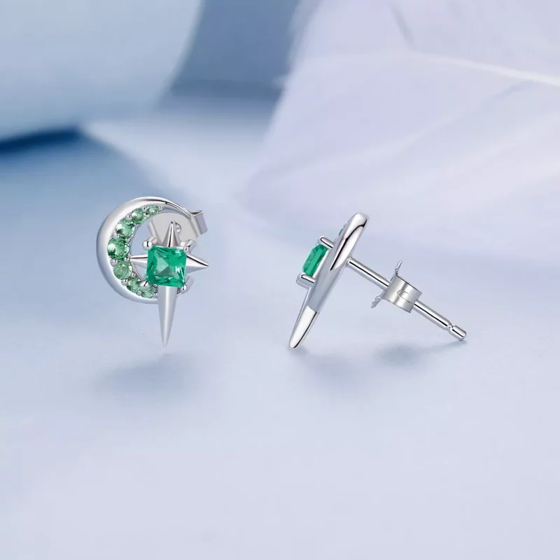 (imagen para) Pendientes de estrella y luna estilo PANDORA - BSE972 - Ver 4
