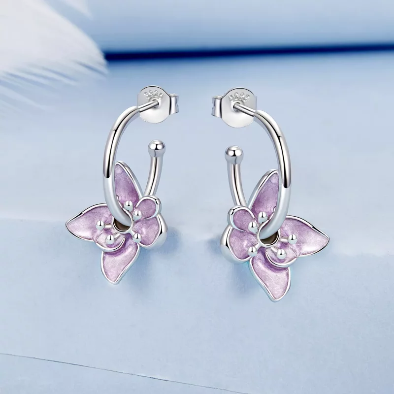 (imagen para) Pendientes de flor morada estilo PANDORA - BSE976 - Ver 2