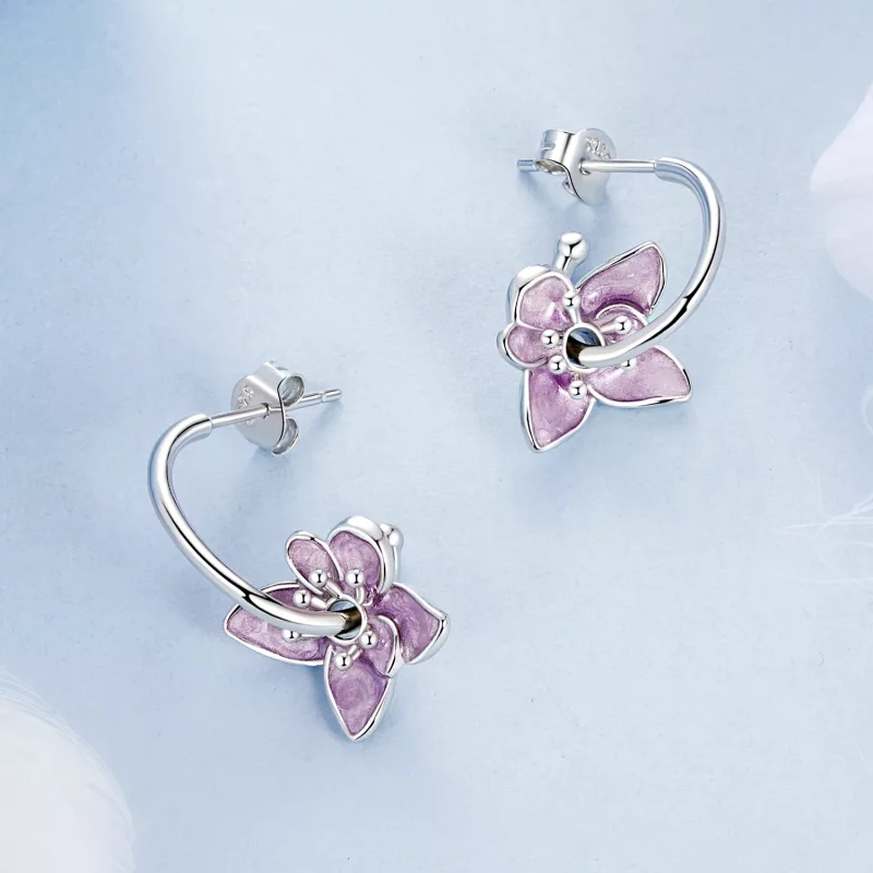 (imagen para) Pendientes de flor morada estilo PANDORA - BSE976 - Ver 3