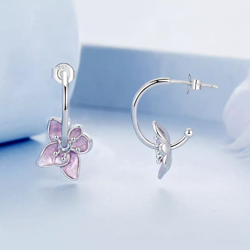 (imagen para) Pendientes de flor morada estilo PANDORA - BSE976 - Ver 4
