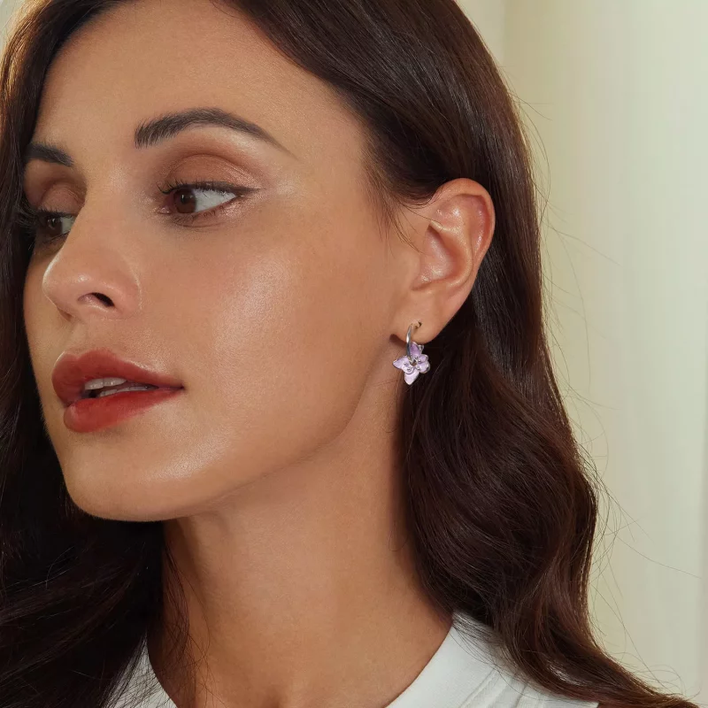 (imagen para) Pendientes de flor morada estilo PANDORA - BSE976 - Ver 6