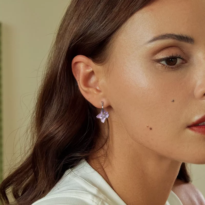(imagen para) Pendientes de flor morada estilo PANDORA - BSE976 - Ver 7